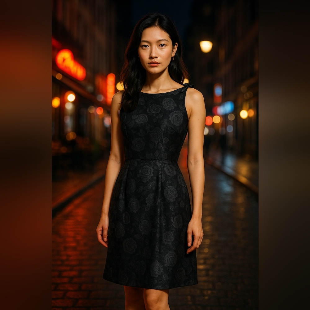 Vtg NICOLE MILLER Brocade Roses Cocktail Dress 8 - Picture 2 of 10